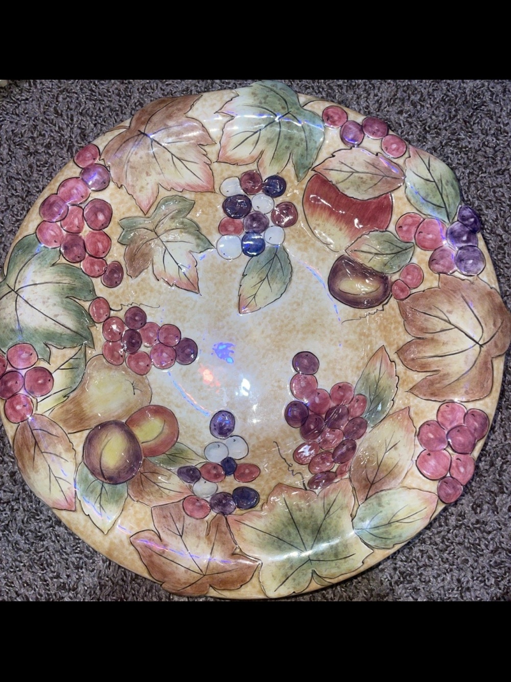 Fitz and Floyd Hand-Painted Fruit Platter in Cream, Green, Red and Purple